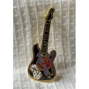 Vintage HARD ROCK CAFE Atlantic City Guitar Lapel Hat Pin Pinback Lucky Dice